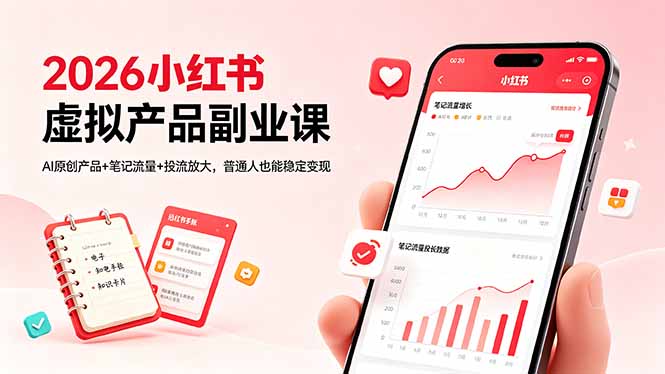 2026小红书虚拟产品副业课，AI原创产品+笔记流量+投流放大，普通人也能稳定变现-白蛇网