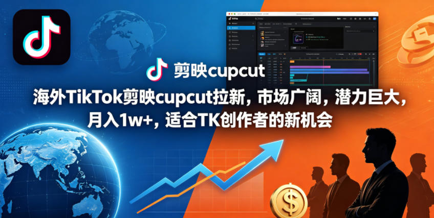 海外TikTok剪映cupcut拉新，市场广阔，潜力巨大，月入1w+，适合TK创作者的新机会-白蛇网