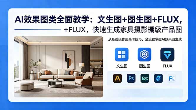 AI效果图类全面教学：文生图+图生图+FLUX，快速生成家具摄影棚级产品图-白蛇网