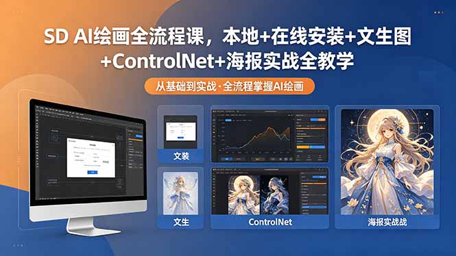 SD AI绘画全流程课，本地+在线安装+文生图+ControlNet+海报实战全教学-白蛇网