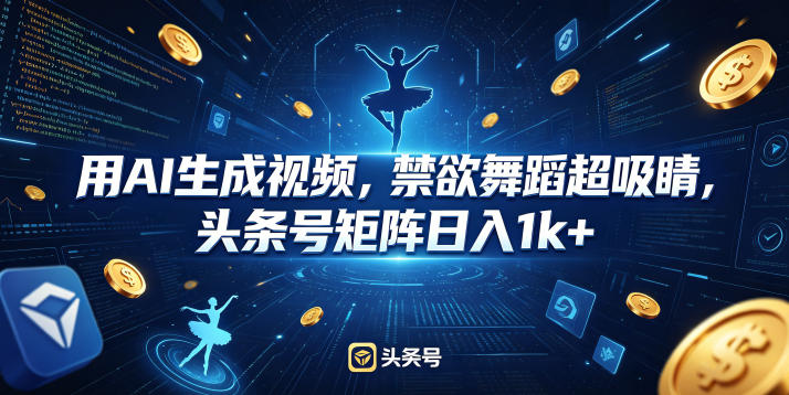 用AI生成视频，禁欲舞蹈超吸睛，头条号矩阵日入1k+-白蛇网