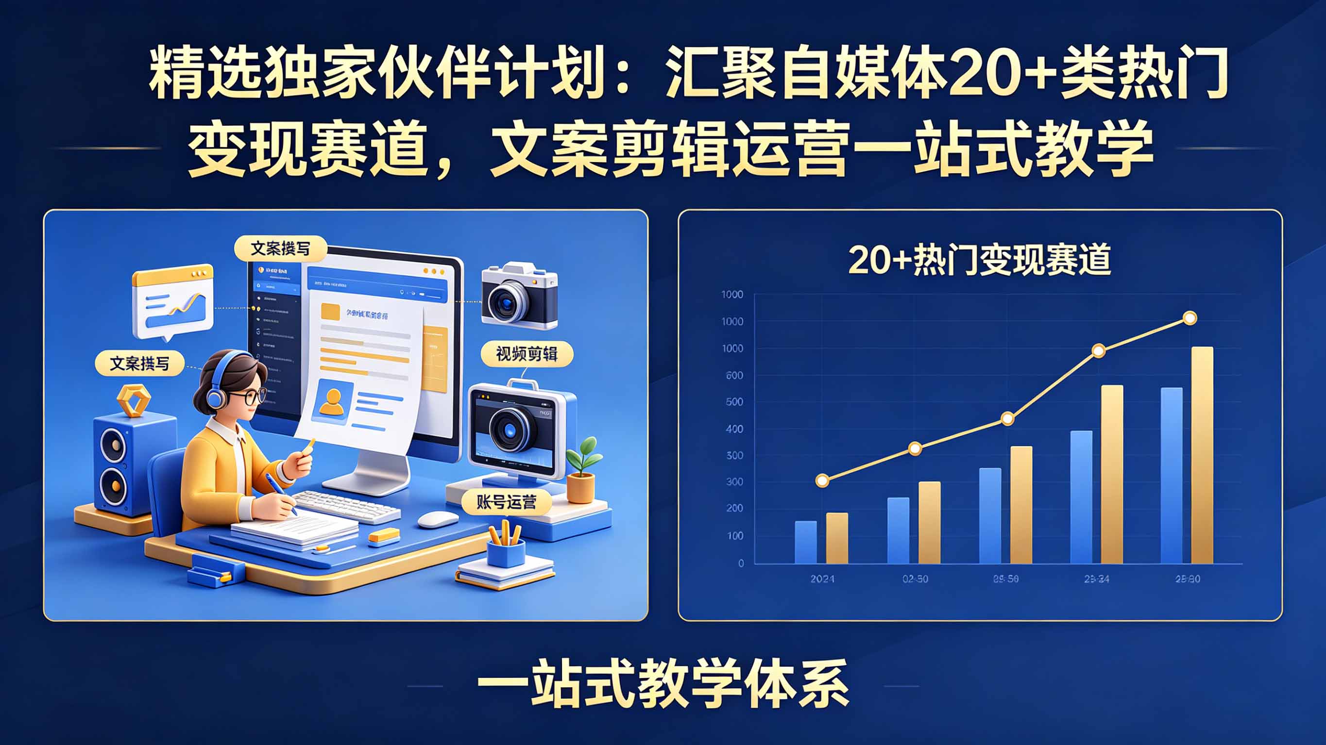 2d9d86c94b1a38bd10b15d5c3024c334.jpeg 精选独家伙伴计划:汇聚自媒体20+类热门变现赛道,文案剪辑运营一站式教学