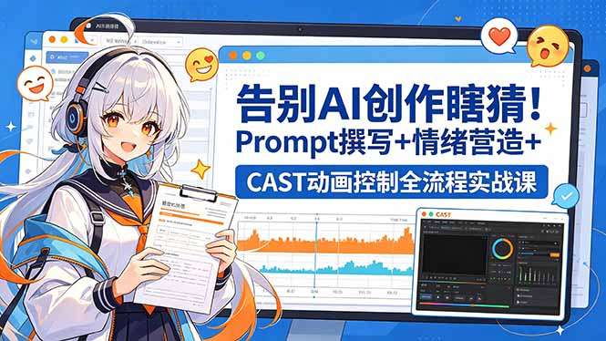 f05a0c11416bced5ba3b5ef143f0789b.jpeg 告别AI创作瞎猜!Prompt撰写+情绪营造+CAST动画控制全流程实战课