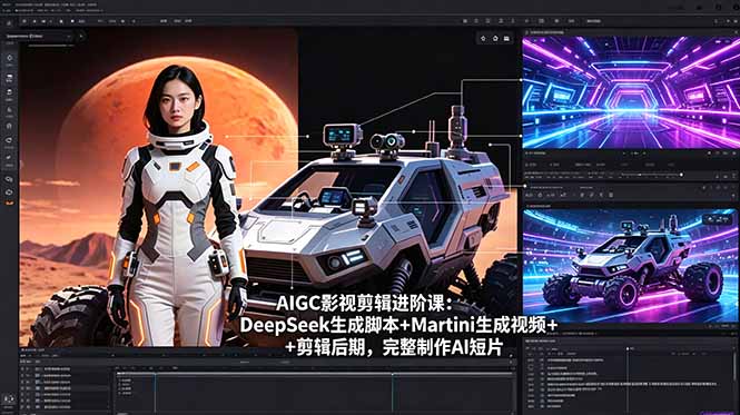 f10e9834c0b4b188b4a3a2d3b8f1a55f.jpeg AIGC影视剪辑进阶课:DeepSeek生成脚本+Martini生成视频+剪辑后期,完整制作AI短片