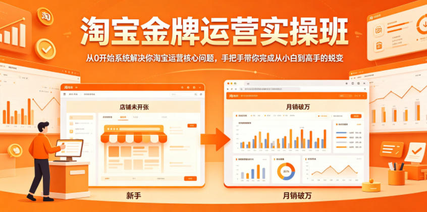 淘宝金牌运营实操班，从0开始系统解决你淘宝运营核心问题，手把手带你完成从小白到高手的蜕变网赚项目-副业赚钱-互联网创业-资源整合青创网