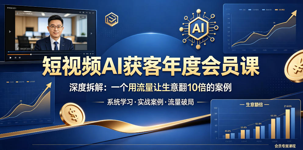 短视频AI获客年度会员课，深度拆解，一个用流量让生意翻10倍的案例网赚项目-副业赚钱-互联网创业-资源整合青创网