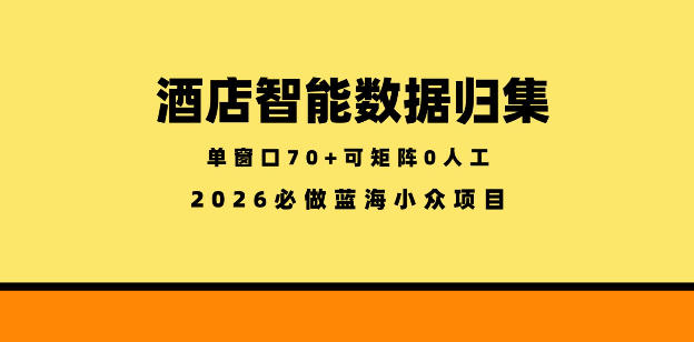 酒店智能数据归集，小众蓝海已经稳定半年之久，单窗口70+零成本矩阵开干【揭秘】网赚项目-副业赚钱-互联网创业-资源整合青创网