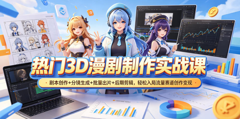 8b445cade8ed2ba6f6e2f9d1ac181710.jpeg 热门3D漫剧制作实战课,剧本创作+分镜生成+批量出片+后期剪辑,轻松入局流量赛道创作变现