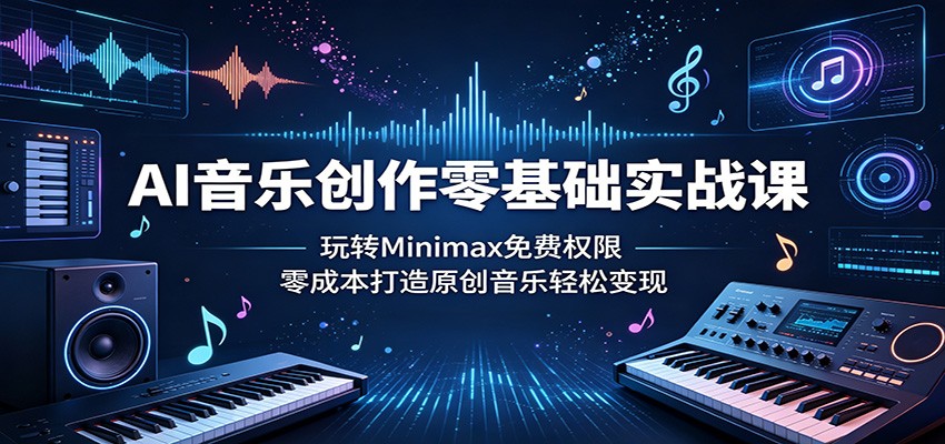 AI音乐创作零基础实战课：玩转Minimax免费权限，零成本打造原创音乐轻松变现网赚项目-副业赚钱-互联网创业-资源整合青创网