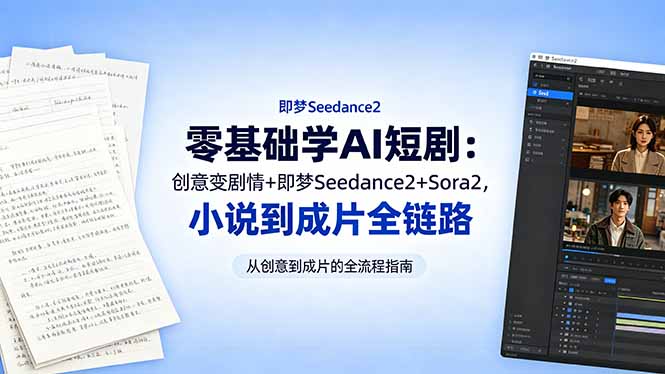 零基础学AI短剧：创意变剧情+即梦Seedance2+Sora2，小说到成片全链路网赚项目-副业赚钱-互联网创业-资源整合青创网