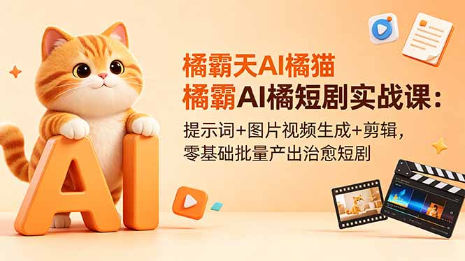 橘霸天AI橘猫短剧实战课：提示词+图片视频生成+剪辑，零基础批量产出治愈短剧网赚项目-副业赚钱-互联网创业-资源整合青创网