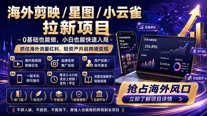 海外剪映 / 星图 / 小云雀拉新项目 普通人也能上手的跨境流量变现副业网赚项目-副业赚钱-互联网创业-资源整合青创网