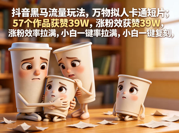 抖音黑马流量玩法，万物拟人卡通短片，57个作品获赞39W，涨粉效率拉满，小白一键复刻，保姆级拆解网赚项目-副业赚钱-互联网创业-资源整合青创网