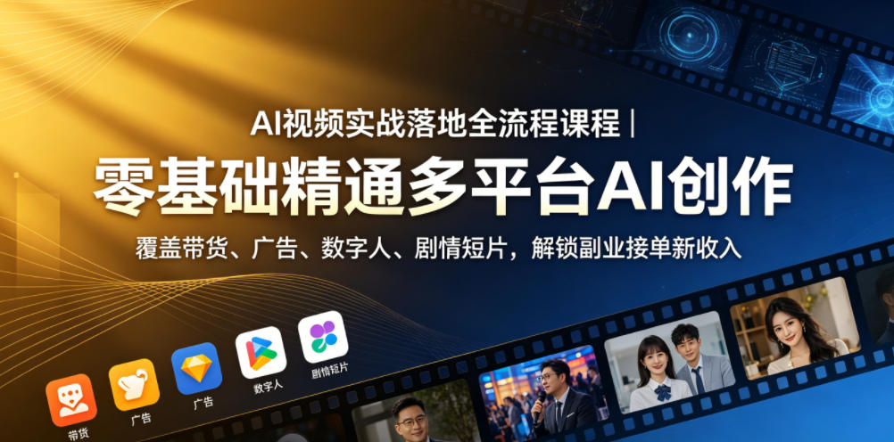 4593284d1a0f2ebd7a0c83027a44ecee.jpeg AI视频实战落地全流程课程|零基础精通多平台AI创作,覆盖带货、广告、数字人、剧情短片,解锁副业接单新收入