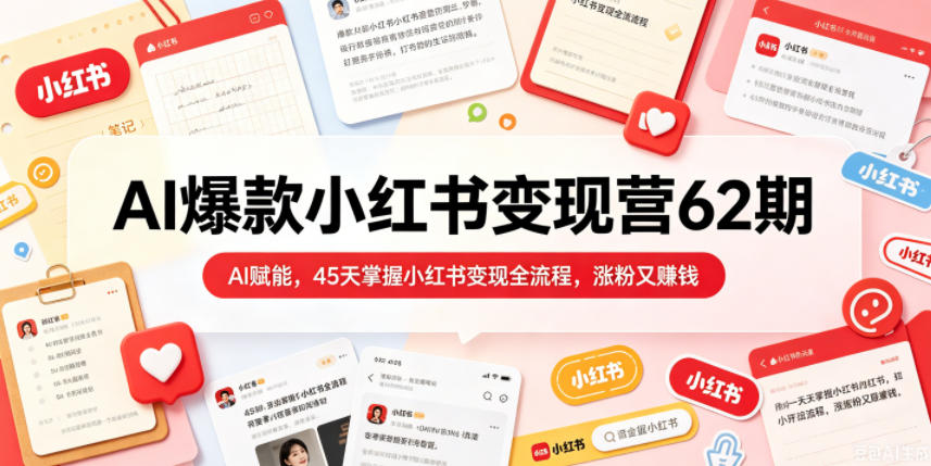 AI爆款小红书变现营62期2026年5月，AI赋能，45天掌握小红书变现全流程，涨粉又賺钱网赚项目-副业赚钱-互联网创业-资源整合青创网
