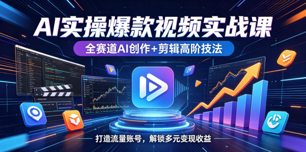 AI实操爆款视频实战课，全赛道AI创作+剪辑高阶技法，打造流量账号，解锁多元变现收益网赚项目-副业赚钱-互联网创业-资源整合青创网