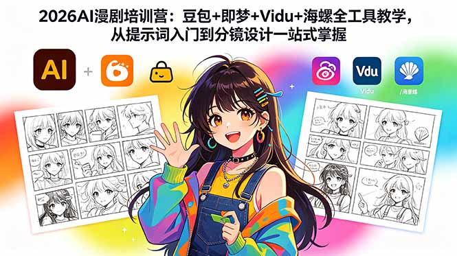 e8a384cf6b46a5c5efddcd32088cba39.jpeg 2026AI漫剧培训营:豆包+即梦+Vidu+海螺全工具教学,从提示词入门到分镜设计一站式掌握