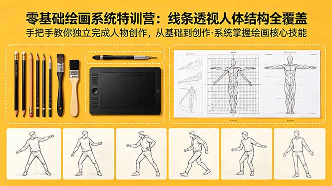 零基础绘画系统特训营：线条透视人体结构全覆盖，手把手教你独立完成人物创作网赚项目-副业赚钱-互联网创业-资源整合青创网