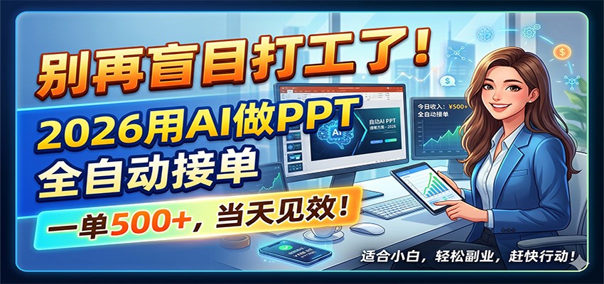 别再盲目打工了!2026用AI做PPT全自动接单,一单5张+,当天见效!网赚项目-副业赚钱-互联网创业-资源整合青创网