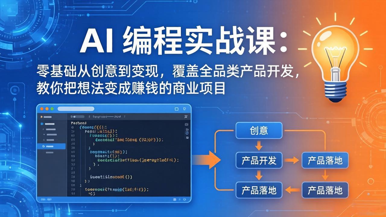 AI编程实战课-第三期-5月更新:零基础从创意到变现,覆盖全品类产品开发,把想法变成赚钱项目网赚项目-副业赚钱-互联网创业-资源整合青创网