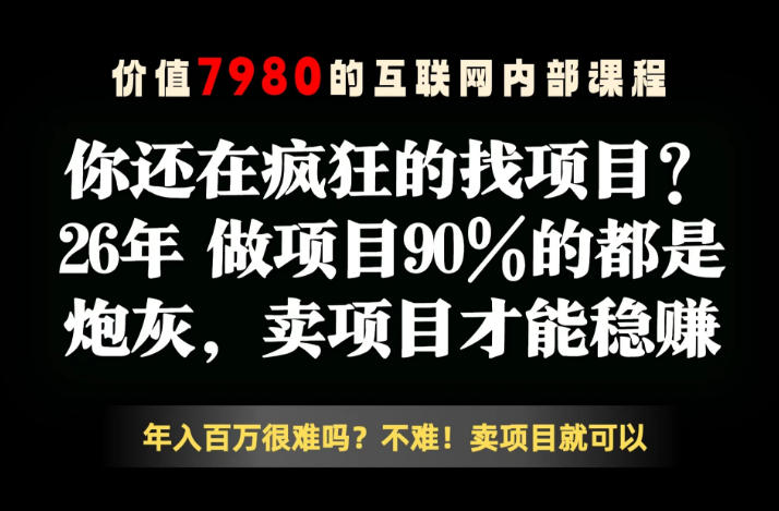 26年请不要疯狂的找项目了，卖项目远比你想象的暴利，你也可以月入10W+【揭秘】网赚项目-副业赚钱-互联网创业-资源整合青创网