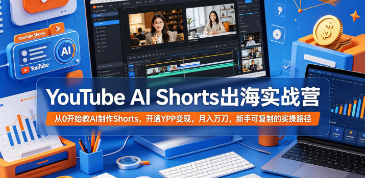 YouTube AI Shorts出海实战营，从0开始教AI制作Shorts，开通YPP变现，月入万刀，新手可复制的实操路径网赚项目-副业赚钱-互联网创业-资源整合青创网
