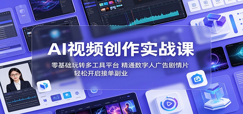AI视频创作实战课：零基础玩转多工具平台，精通数字人广告、剧情片，轻松开启接单副业网赚项目-副业赚钱-互联网创业-资源整合青创网