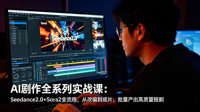 AI剧作全系列实战课：Seedance2.0+Sora2全流程，从改编到成片，批量产出高质量短剧网赚项目-副业赚钱-互联网创业-资源整合青创网