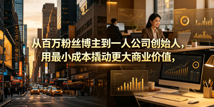 从百万粉丝博主到一人公司创始人，用最小成本撬动更大商业价值网赚项目-副业赚钱-互联网创业-资源整合青创网