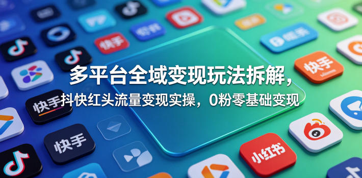 多平台全域变现玩法拆解，抖快红头流量变现实操，0粉零基础变现网赚项目-副业赚钱-互联网创业-资源整合青创网