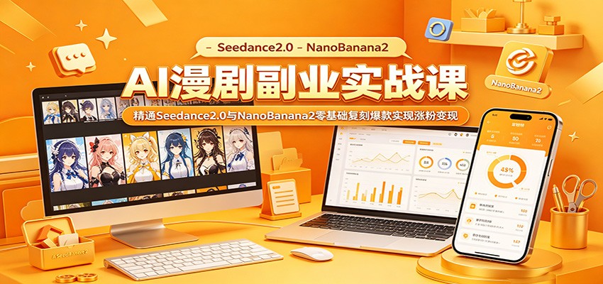 AI漫剧副业实战课：精通Seedance2.0与NanoBanana2零基础复刻爆款实现涨粉变现网赚项目-副业赚钱-互联网创业-资源整合青创网