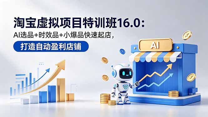 淘宝虚拟项目特训班16.0：AI选品+时效品+小爆品快速起店，打造自动盈利店铺网赚项目-副业赚钱-互联网创业-资源整合青创网
