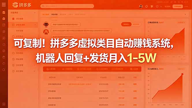 可复制！拼多多虚拟类目自动赚钱系统，机器人回复+发货月入 1-5W网赚项目-副业赚钱-互联网创业-资源整合青创网