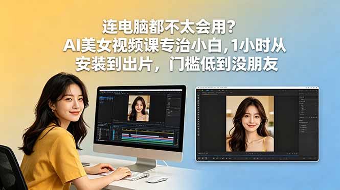 连电脑都不太会用？AI美女视频课专治小白，1小时从安装到出片，门槛低到没朋友网赚项目-副业赚钱-互联网创业-资源整合青创网