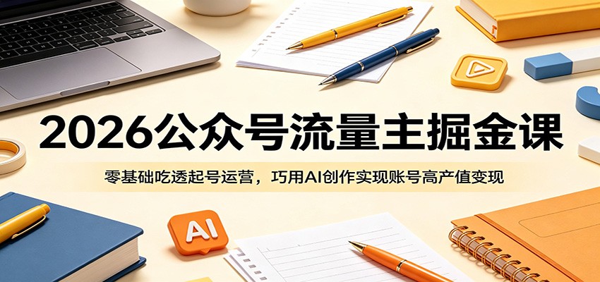 2026公众号流量主掘金课：零基础吃透起号运营，巧用AI创作实现账号高产值变现-白蛇网