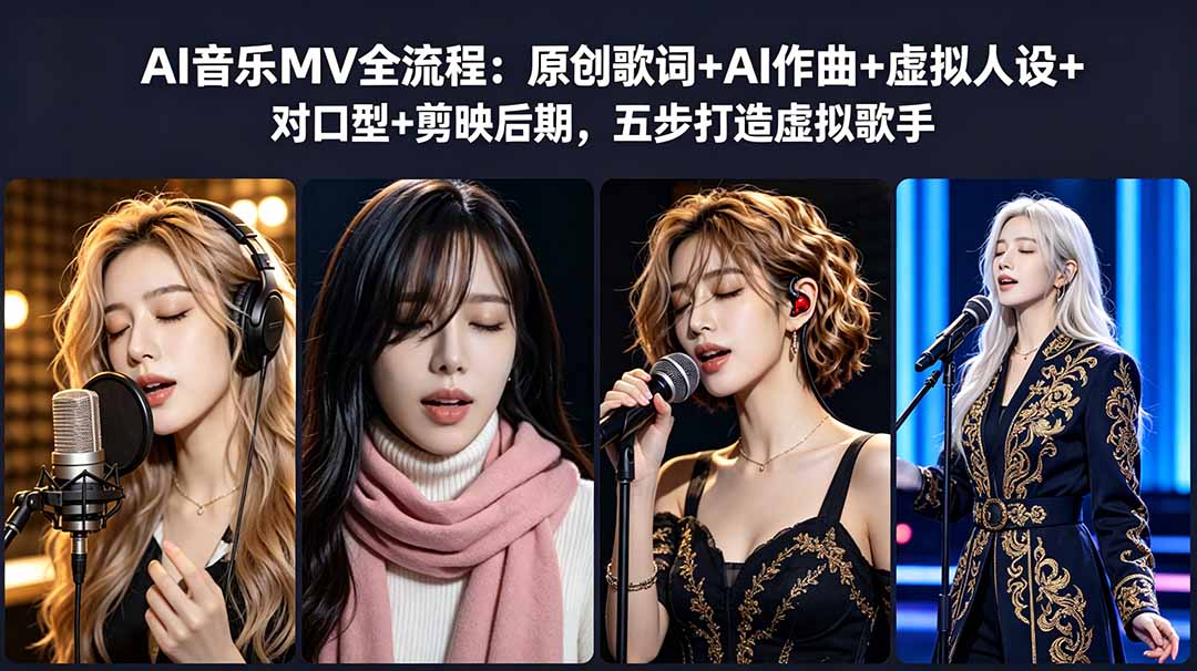 AI音乐MV全流程：原创歌词+AI作曲+虚拟人设+对口型+剪映后期，五步打造虚拟歌手网赚项目-副业赚钱-互联网创业-资源整合青创网