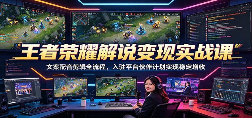 王者荣耀解说变现实战课：文案配音剪辑全流程，入驻平台伙伴计划实现稳定增收-白蛇网