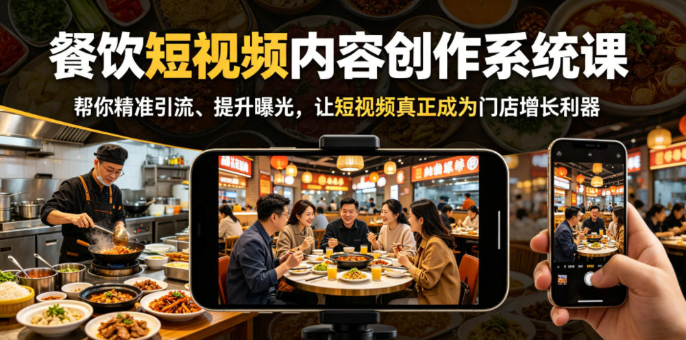 餐饮短视频内容创作系统课，帮你精准引流、提升曝光，让短视频真正成为门店增长利器-白蛇网