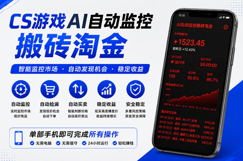 CS游戏AI自动监控搬砖淘金，稳定运行多年，支持任何形式验证，日入300+【揭秘】-白蛇网