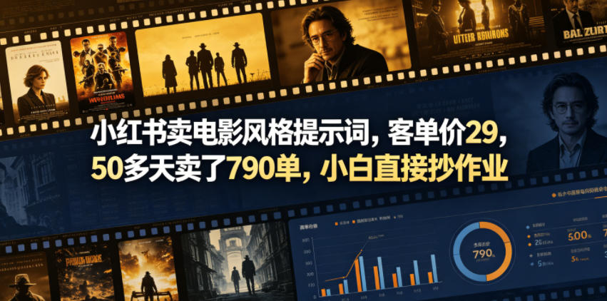 小红书卖电影风格提示词，客单价29，50多天卖了790单，小白直接抄作业！-白蛇网