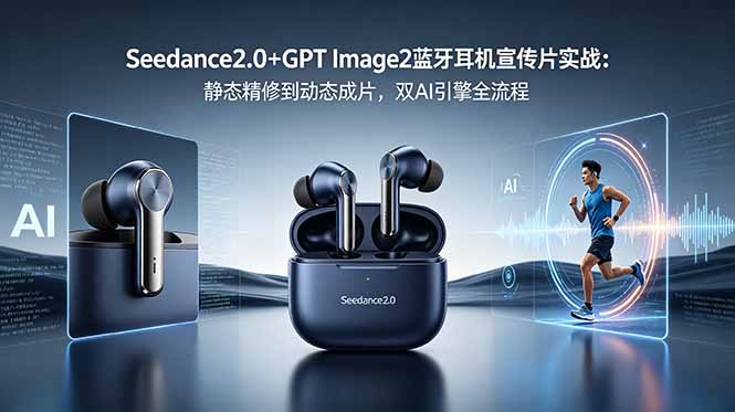 Seedance2.0+GPT Image2蓝牙耳机宣传片实战：静态精修到动态成片，双AI引擎全流程-白蛇网