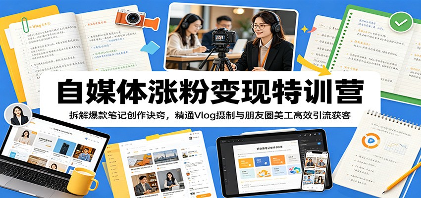 自媒体涨粉变现特训营：拆解爆款笔记创作诀窍，精通Vlog摄制与朋友圈美工高效引流获客-白蛇网