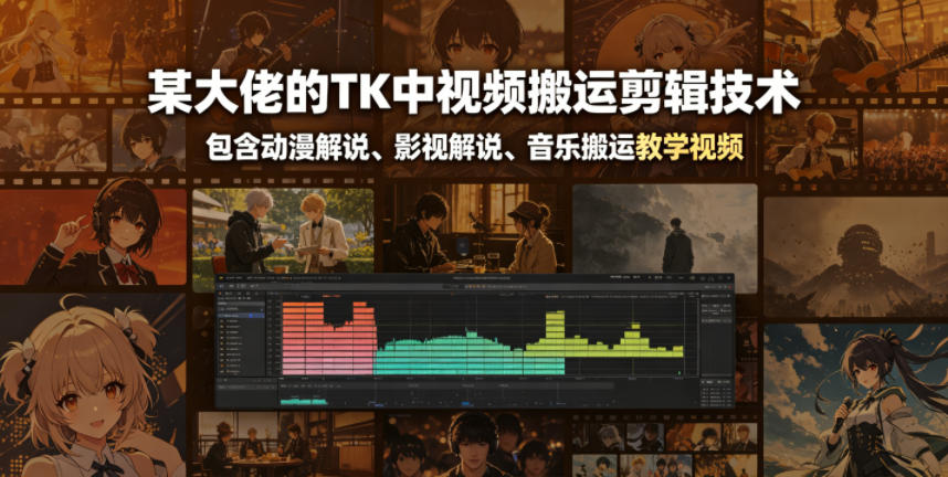 某大佬的TK中视频搬运剪辑技术，包含动漫解说、影视解说、音乐搬运教学视频-白蛇网