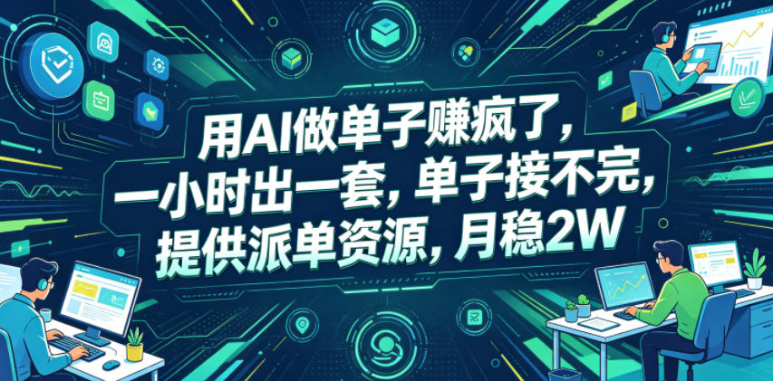 用AI做单子賺疯了，一小时出一套，单子接不完，提供派单资源，月稳2W【揭秘】-白蛇网