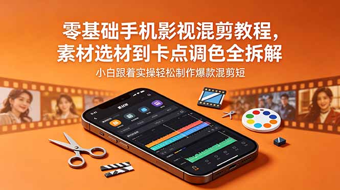 零基础手机影视混剪教程，素材选材到卡点调色全拆解，小白跟着实操轻松制作爆款混剪短片-白蛇网
