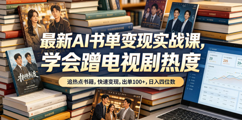 最新AI书单变现实战课，学会蹭电视剧热度，追热点书籍，快速变现，出单100+，日入四位数-白蛇网