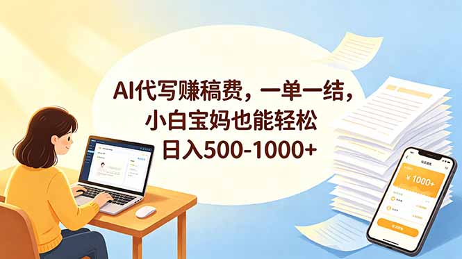 AI代写赚稿费，一单一结，小白宝妈也能轻松日入500-1000+网赚项目-副业赚钱-互联网创业-资源整合青创网