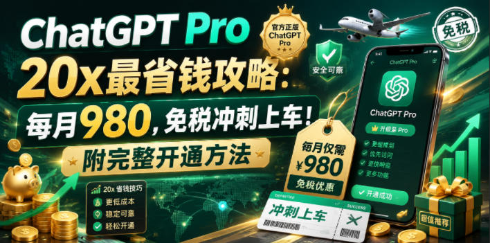 ChatGPT Pro 20x最省钱攻略：每月980，免税冲刺上车！附完整开通方法【文档】-白蛇网