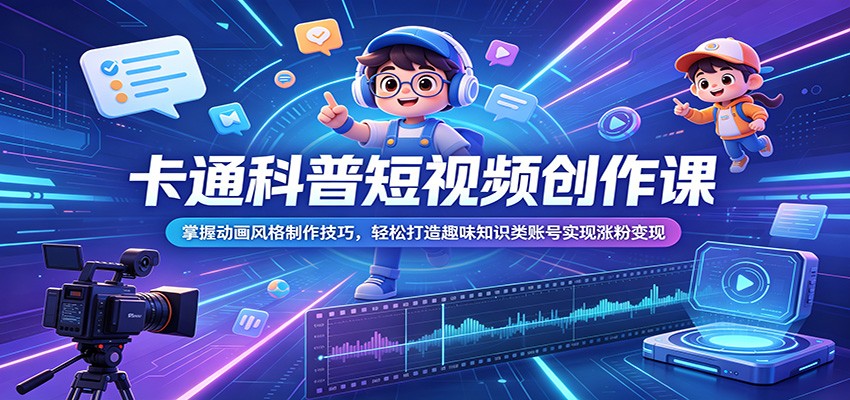 卡通科普短视频创作课：掌握动画风格制作技巧，轻松打造趣味知识类账号实现涨粉变现网赚项目-副业赚钱-互联网创业-资源整合青创网