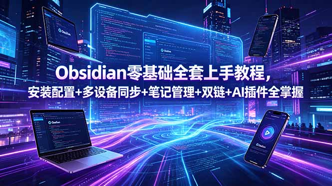 Obsidian零基础全套上手教程,安装配置+多设备同步+笔记管理+双链+AI插件全掌握网赚项目-副业赚钱-互联网创业-资源整合青创网